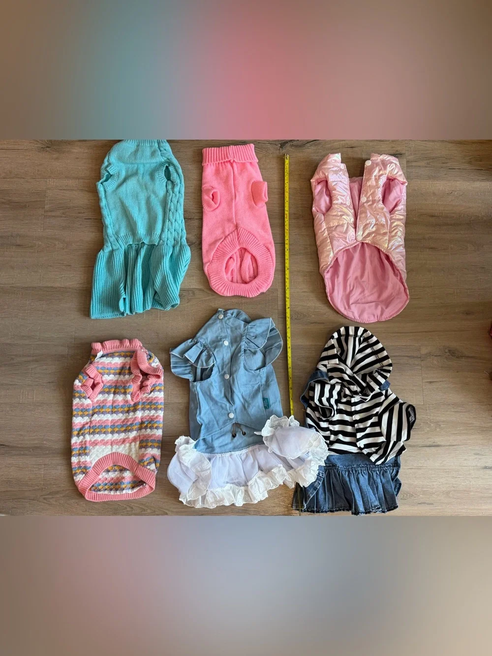 Dog Clothes Lot 6 Pieces Size XL Sweaters Dresses Jacket Denim Pet Outfits